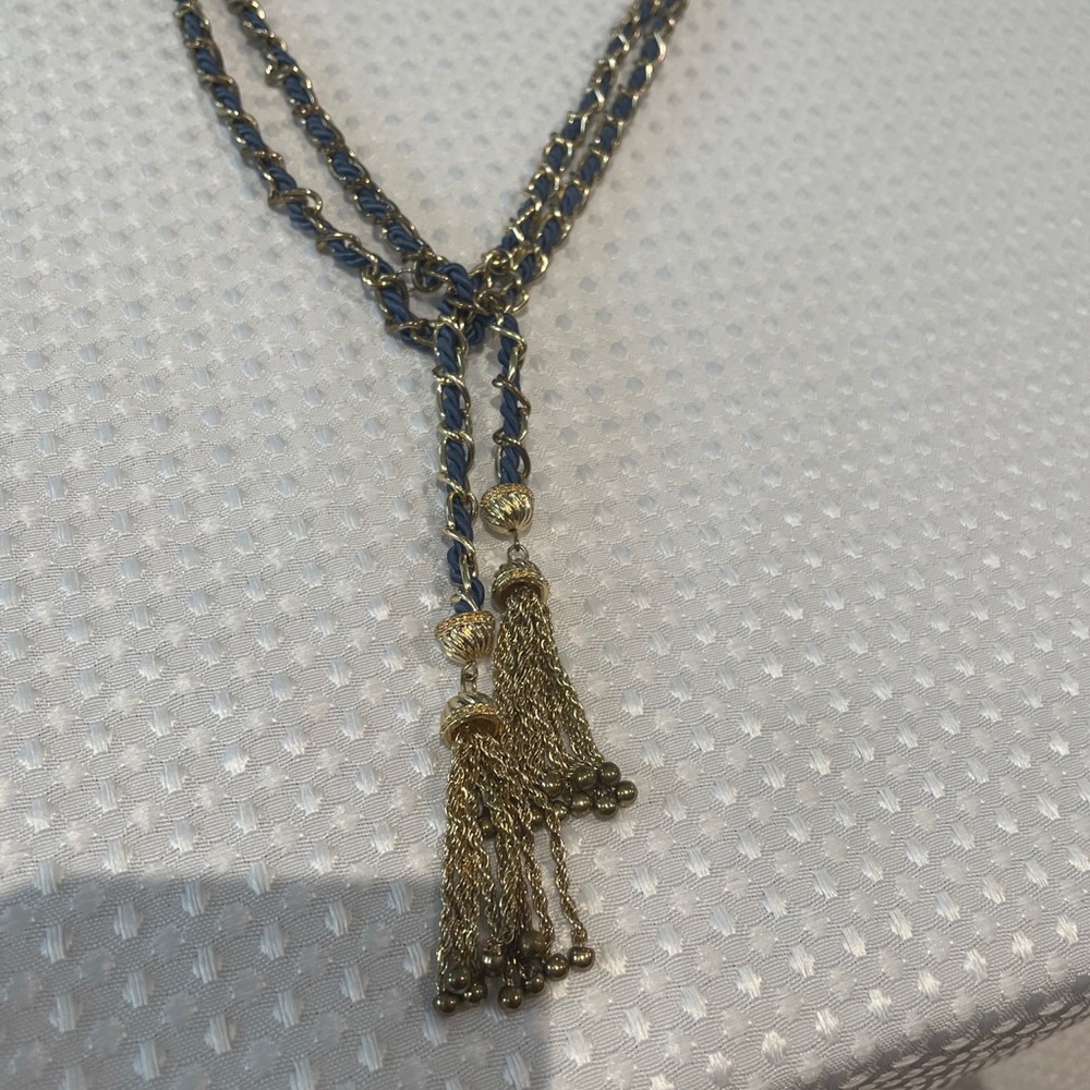 Gold-Tone Woven Blue
Twisted Tassel Lariat Necklace